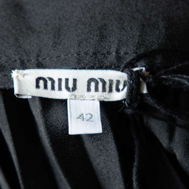 Pre Owned Miu Miu Black Plisse Pleated Crepe Midi Skirt M