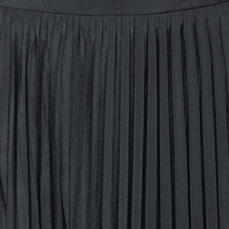 Pre Owned Miu Miu Black Plisse Pleated Crepe Midi Skirt M