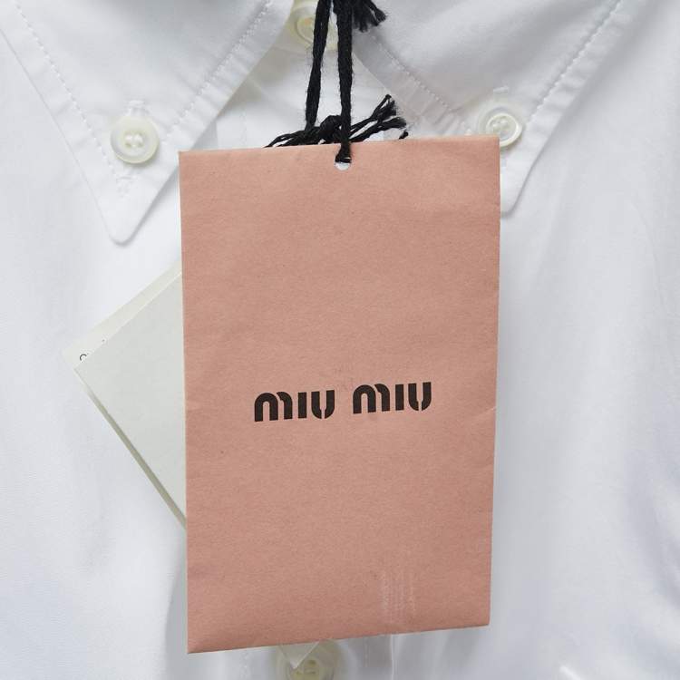Pre Owned Miu Miu White Cotton Cropped Long Sleeve Shirt S