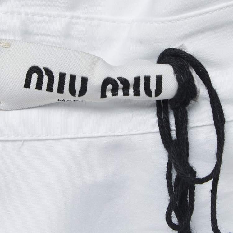 Pre Owned Miu Miu White Cotton Cropped Long Sleeve Shirt S