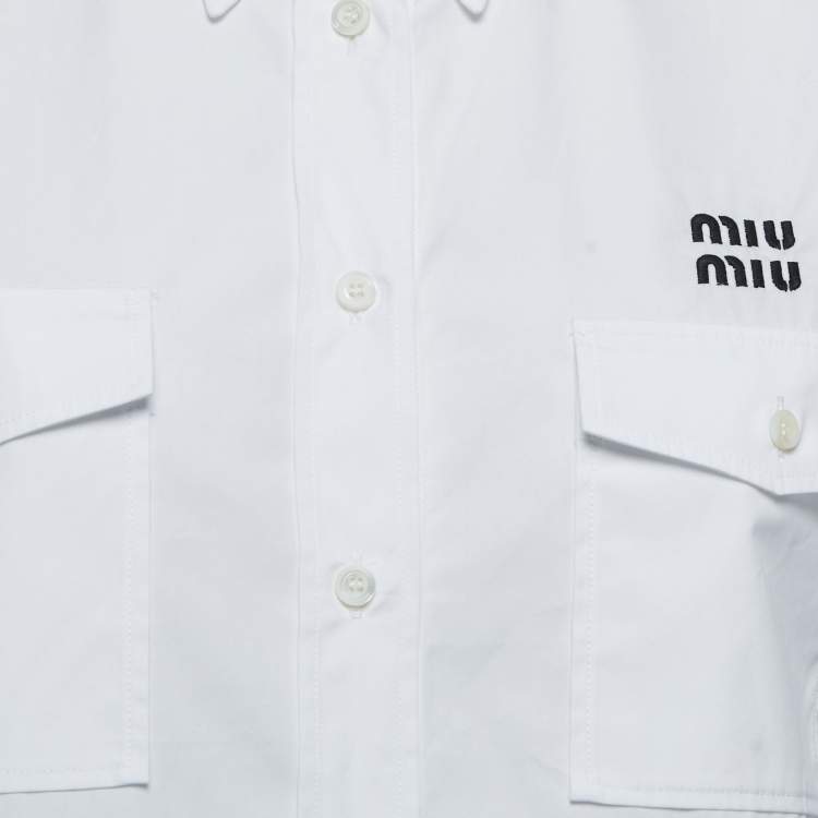 Pre Owned Miu Miu White Cotton Cropped Long Sleeve Shirt S