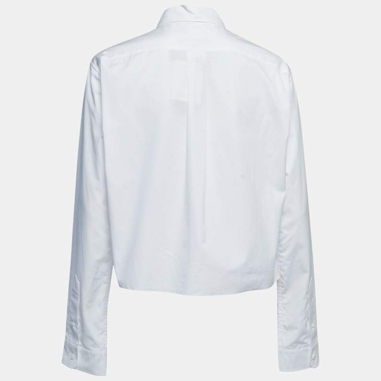 Pre Owned Miu Miu White Cotton Cropped Long Sleeve Shirt S