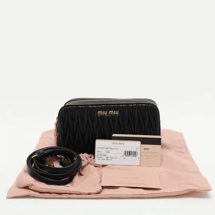 Pre Owned Miu Miu Black Matelasse Leather Zip Crossbody Bag