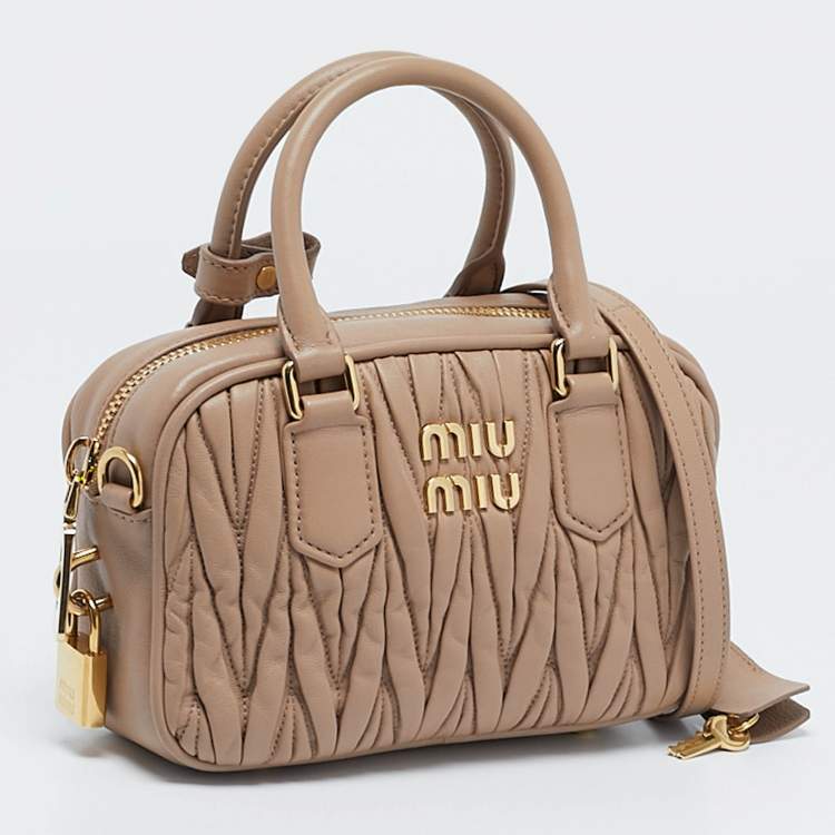 Pre Owned Miu Miu Beige Matelassé Leather Mini Arcadie Bag 