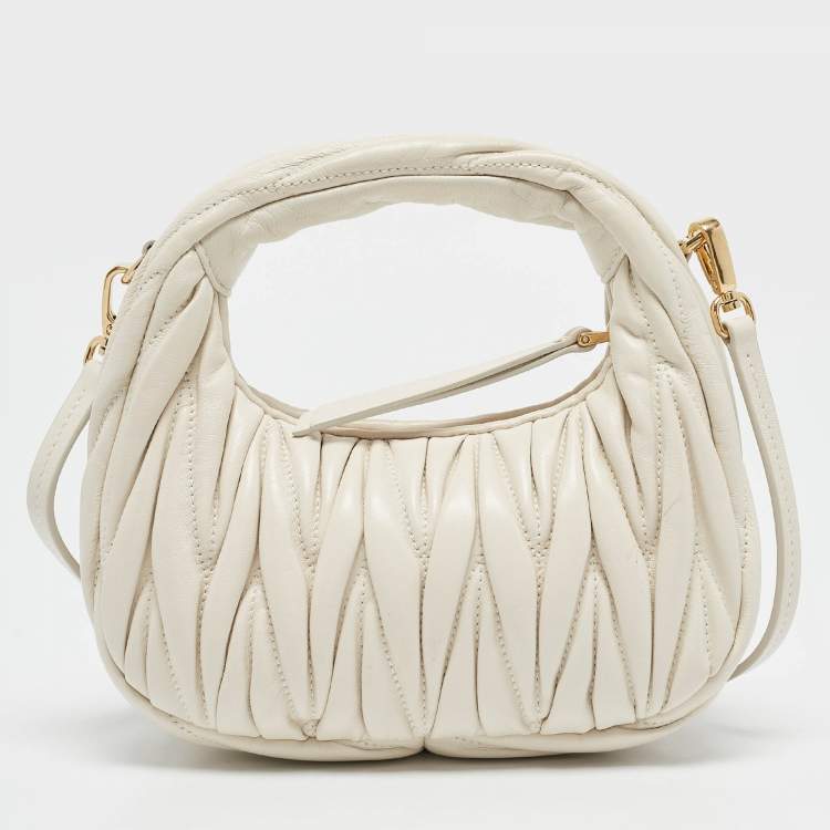 Pre Owned Miu Miu White Matelassé Leather Small Wander Hobo