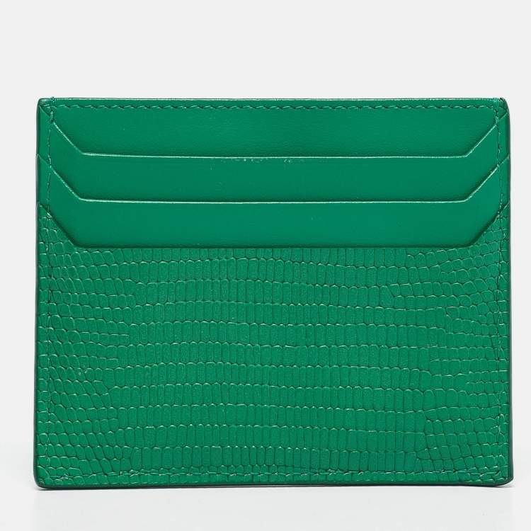 Pre Owned Miu Miu Green Lizard Embossed Leather Card Holder