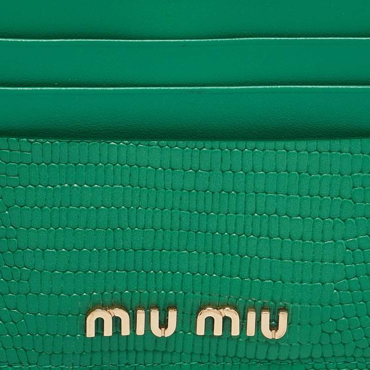 Pre Owned Miu Miu Green Lizard Embossed Leather Card Holder