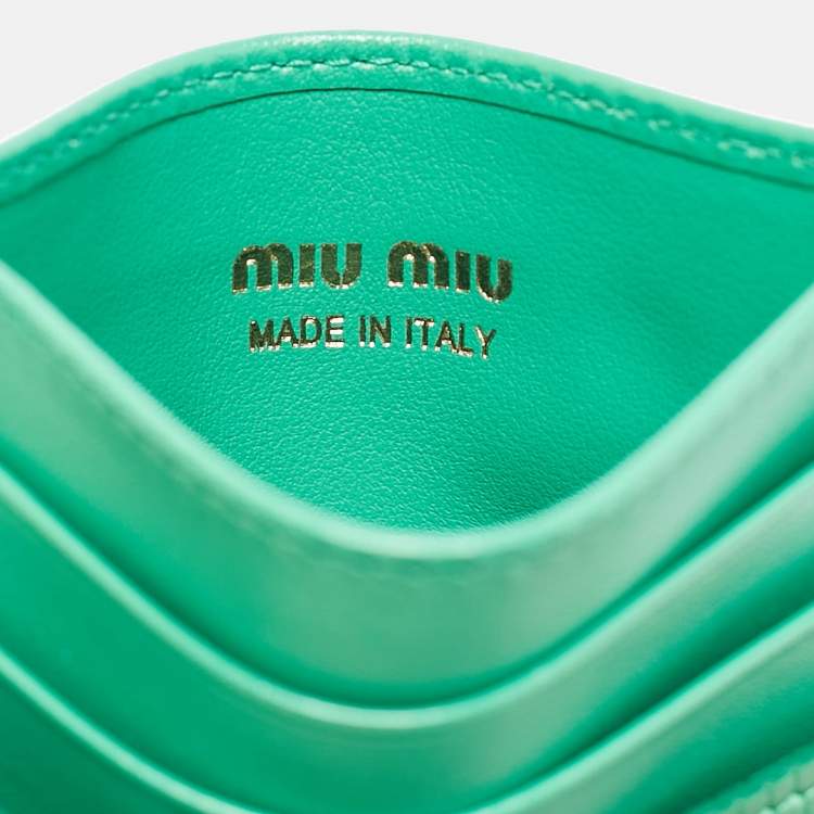 Pre Owned Miu Miu Green Lizard Embossed Leather Card Holder