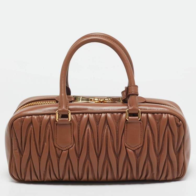 Pre Owned Miu Miu Caramel Matelassé Leather Large Arcadie Satchel