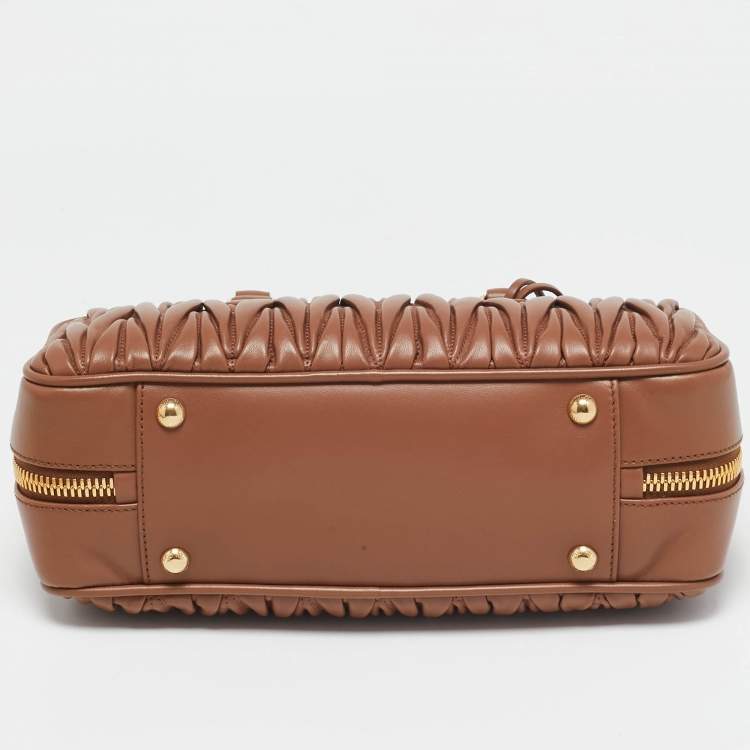 Pre Owned Miu Miu Caramel Matelassé Leather Large Arcadie Satchel