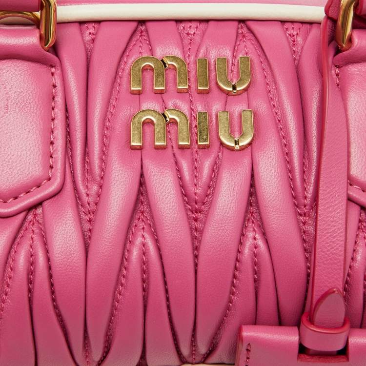 Pre Owned Miu Miu Pink/White Matelassé Leather Arcadie Bag 