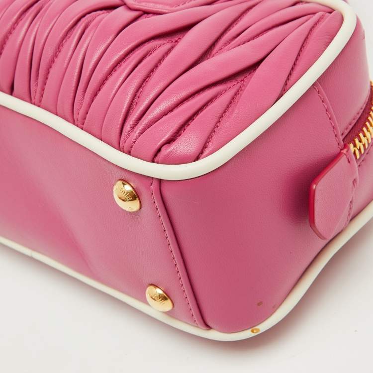 Pre Owned Miu Miu Pink/White Matelassé Leather Arcadie Bag 