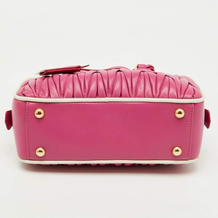 Pre Owned Miu Miu Pink/White Matelassé Leather Arcadie Bag 