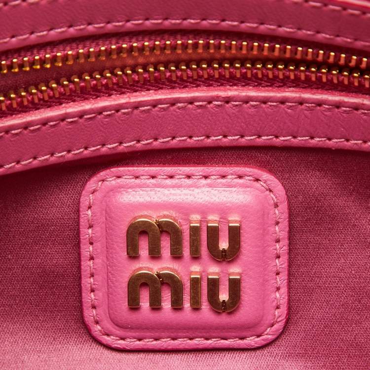 Pre Owned Miu Miu Pink/White Matelassé Leather Arcadie Bag 