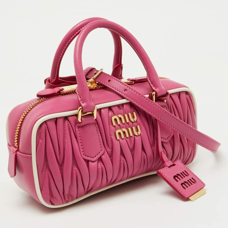 Pre Owned Miu Miu Pink/White Matelassé Leather Arcadie Bag 