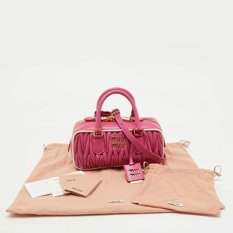 Pre Owned Miu Miu Pink/White Matelassé Leather Arcadie Bag 