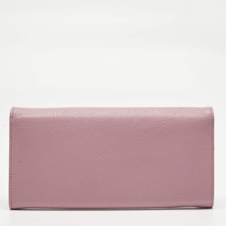 Pre Owned Miu Miu Pink Leather Twist Lock Flap Continental Wallet