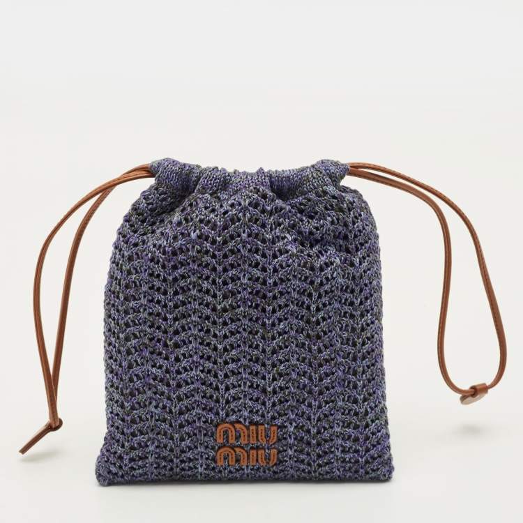 Pre Owned Miu Miu Drawstring Purple/Brown Crochet Pouch 