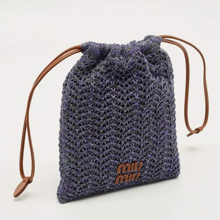Pre Owned Miu Miu Drawstring Purple/Brown Crochet Pouch 