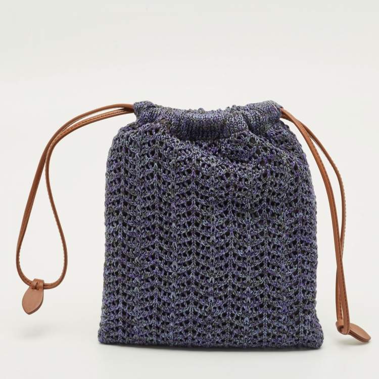 Pre Owned Miu Miu Drawstring Purple/Brown Crochet Pouch 