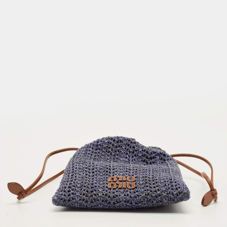 Pre Owned Miu Miu Drawstring Purple/Brown Crochet Pouch 