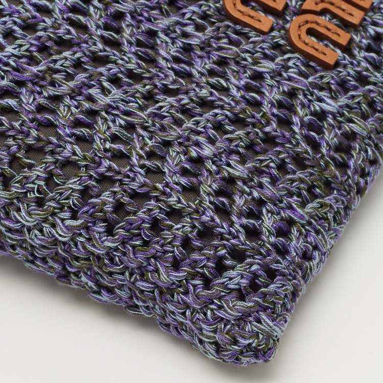 Pre Owned Miu Miu Drawstring Purple/Brown Crochet Pouch 