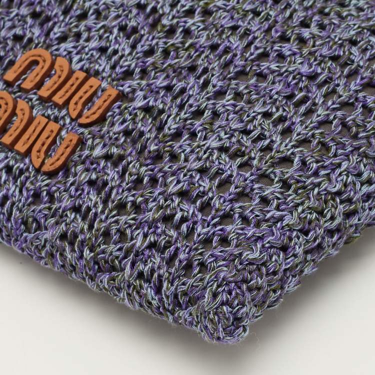 Pre Owned Miu Miu Drawstring Purple/Brown Crochet Pouch 