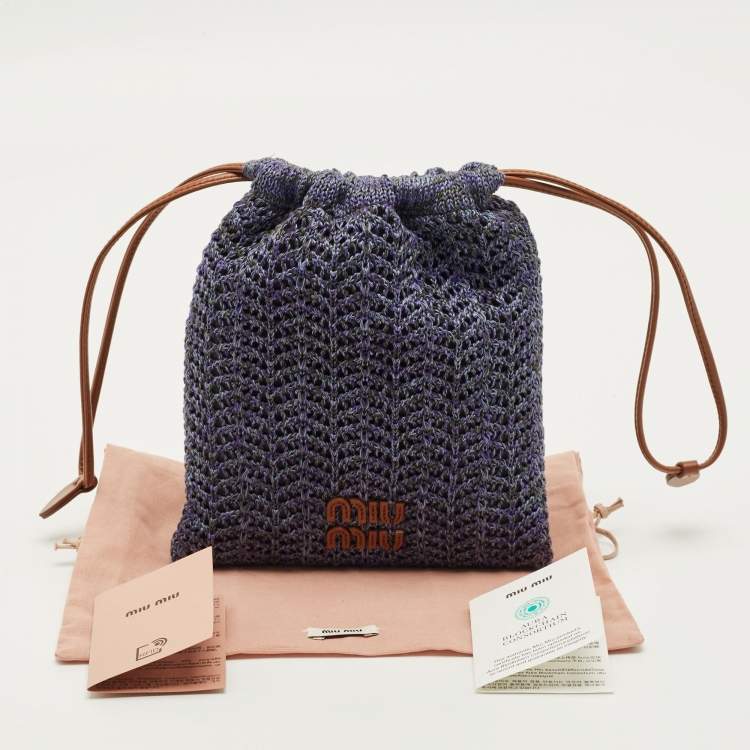 Pre Owned Miu Miu Drawstring Purple/Brown Crochet Pouch 