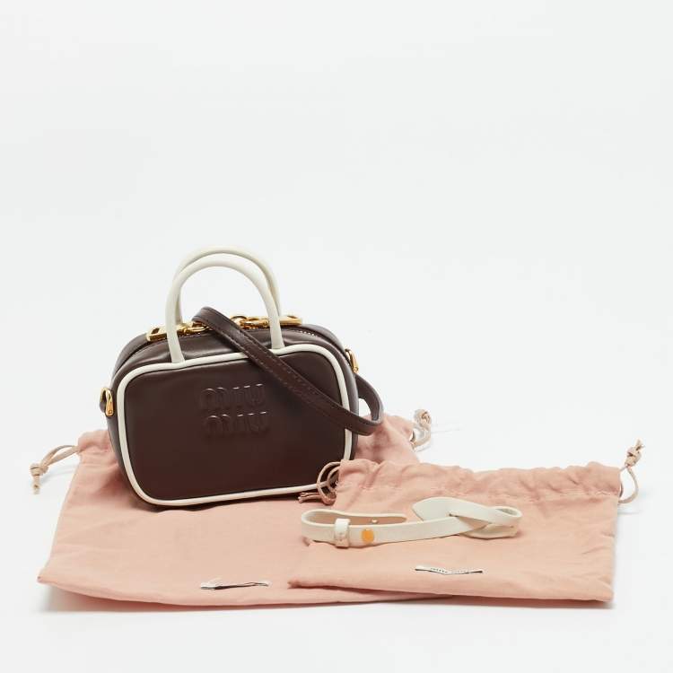 Pre Owned Miu Miu Beau Micro Brown/White Leather Crossbody Bag