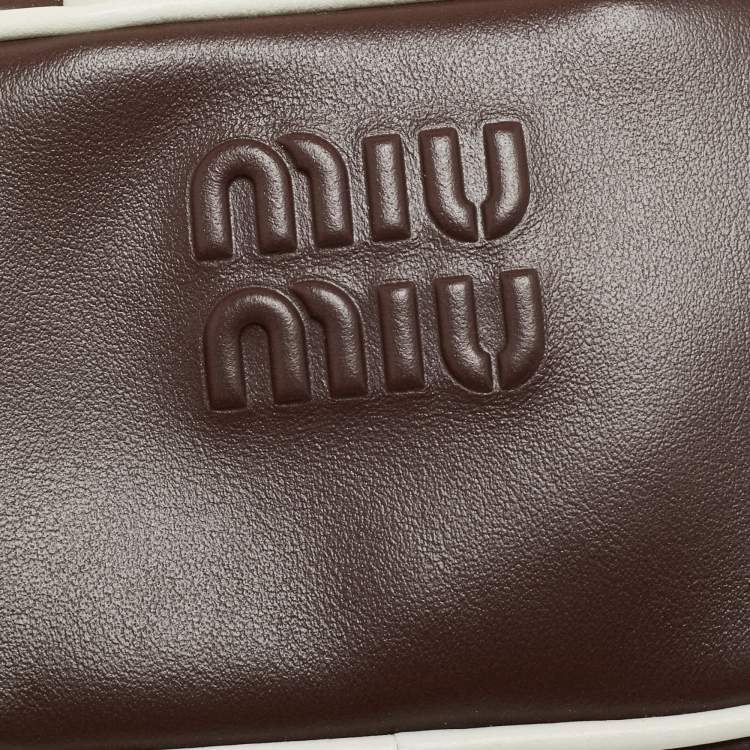 Pre Owned Miu Miu Beau Micro Brown/White Leather Crossbody Bag
