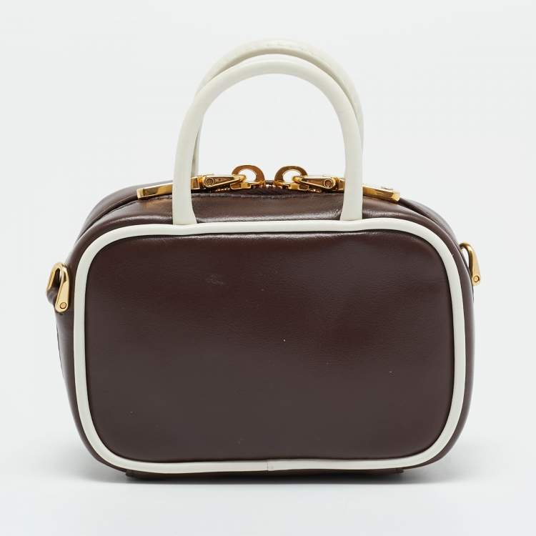 Pre Owned Miu Miu Beau Micro Brown/White Leather Crossbody Bag
