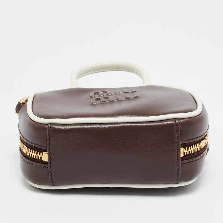 Pre Owned Miu Miu Beau Micro Brown/White Leather Crossbody Bag