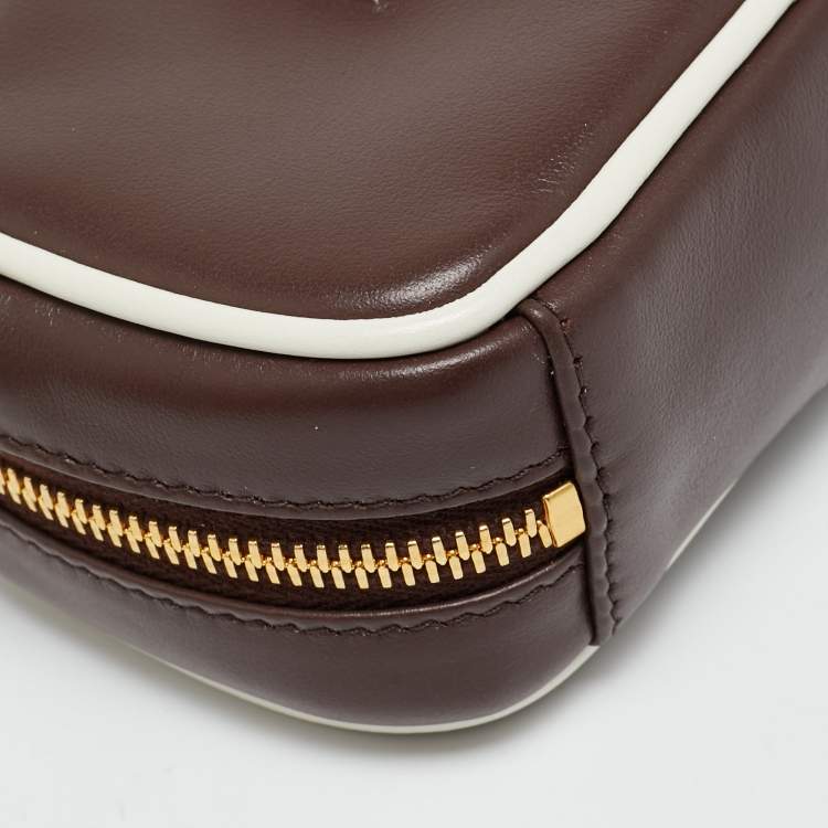 Pre Owned Miu Miu Beau Micro Brown/White Leather Crossbody Bag