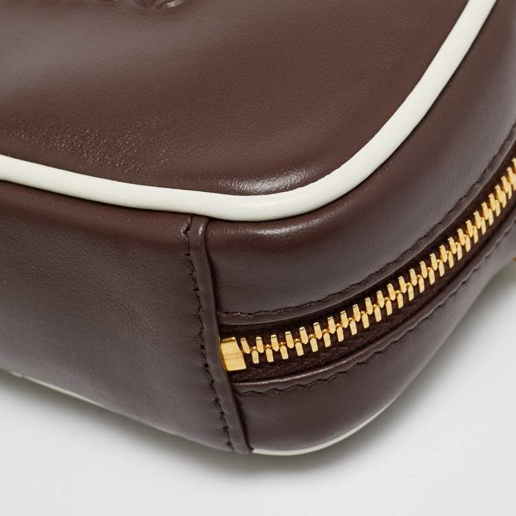 Pre Owned Miu Miu Beau Micro Brown/White Leather Crossbody Bag