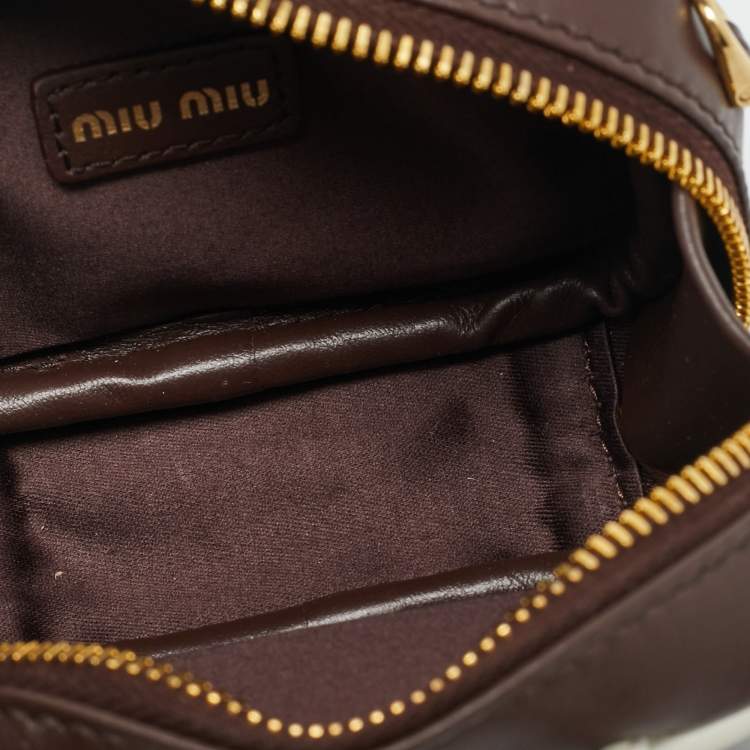 Pre Owned Miu Miu Beau Micro Brown/White Leather Crossbody Bag