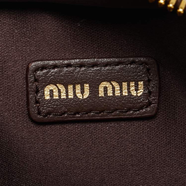 Pre Owned Miu Miu Beau Micro Brown/White Leather Crossbody Bag