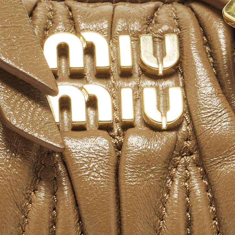 Pre Owned Miu Miu Wander Micro Brown Matelassé Leather Hobo