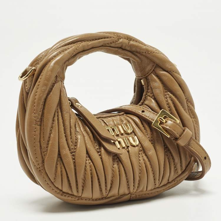 Pre Owned Miu Miu Wander Micro Brown Matelassé Leather Hobo