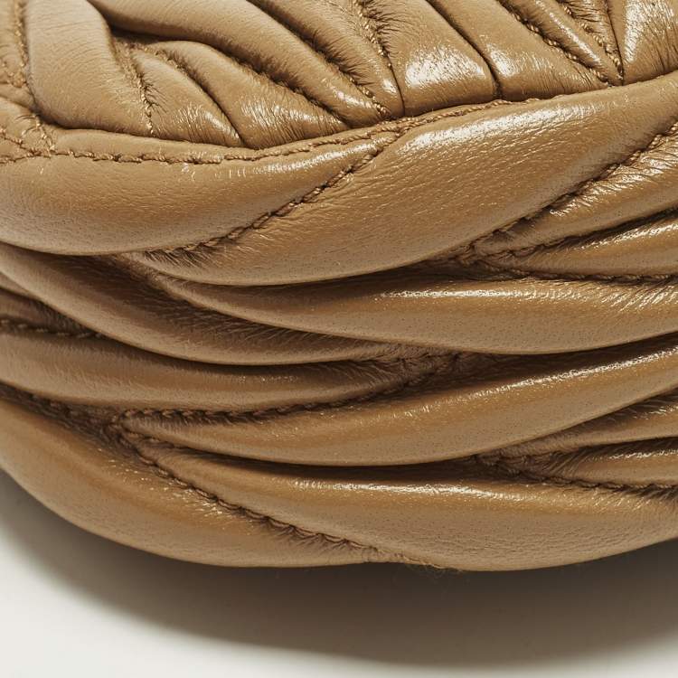 Pre Owned Miu Miu Wander Micro Brown Matelassé Leather Hobo
