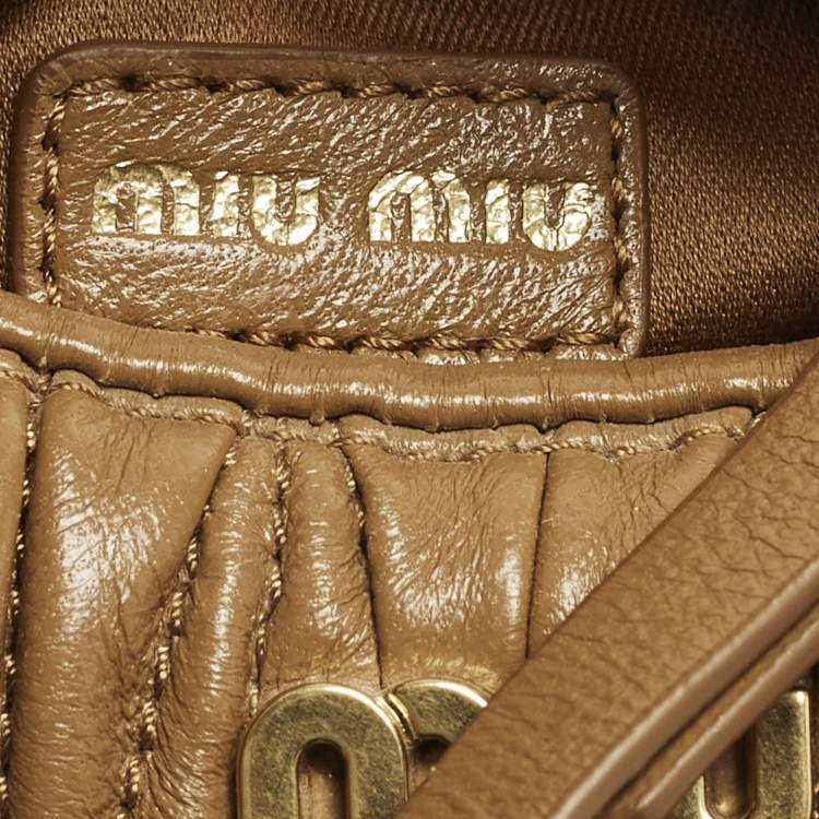 Pre Owned Miu Miu Wander Micro Brown Matelassé Leather Hobo