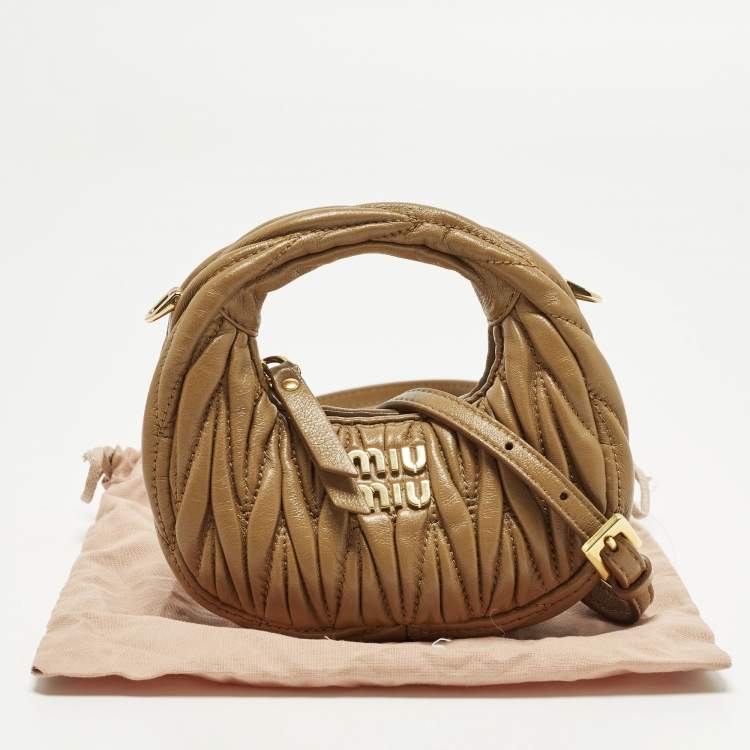 Pre Owned Miu Miu Wander Micro Brown Matelassé Leather Hobo