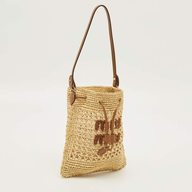 مملوكة مسبقًا Miu Miu Brown/Natural Woven Raffia Mini Bucket Bag