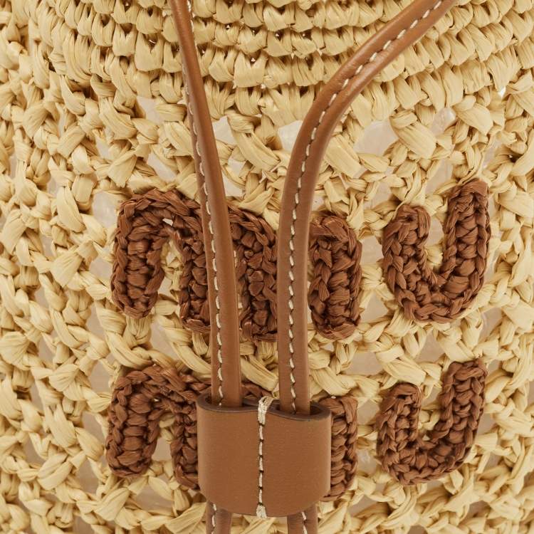 مملوكة مسبقًا Miu Miu Brown/Natural Woven Raffia Mini Bucket Bag