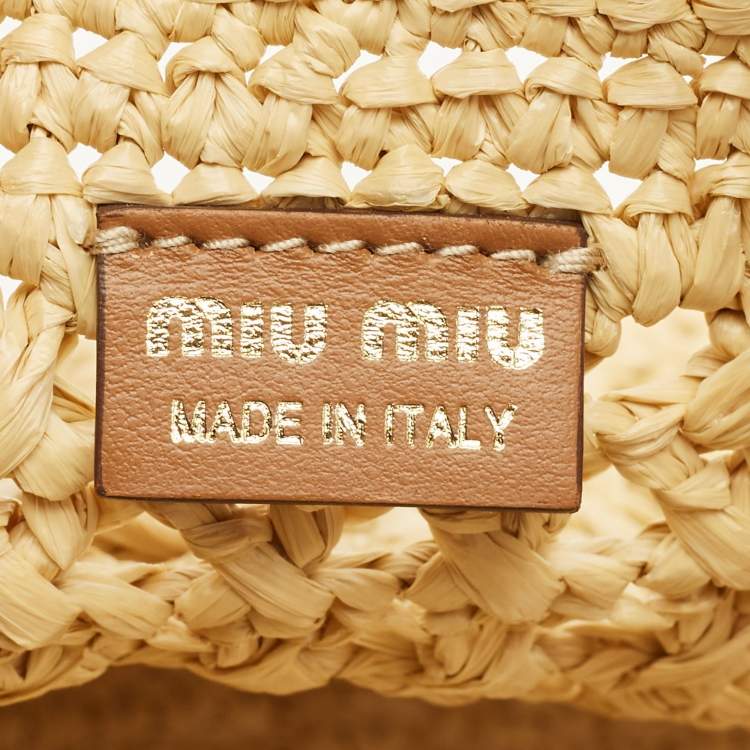 مملوكة مسبقًا Miu Miu Brown/Natural Woven Raffia Mini Bucket Bag