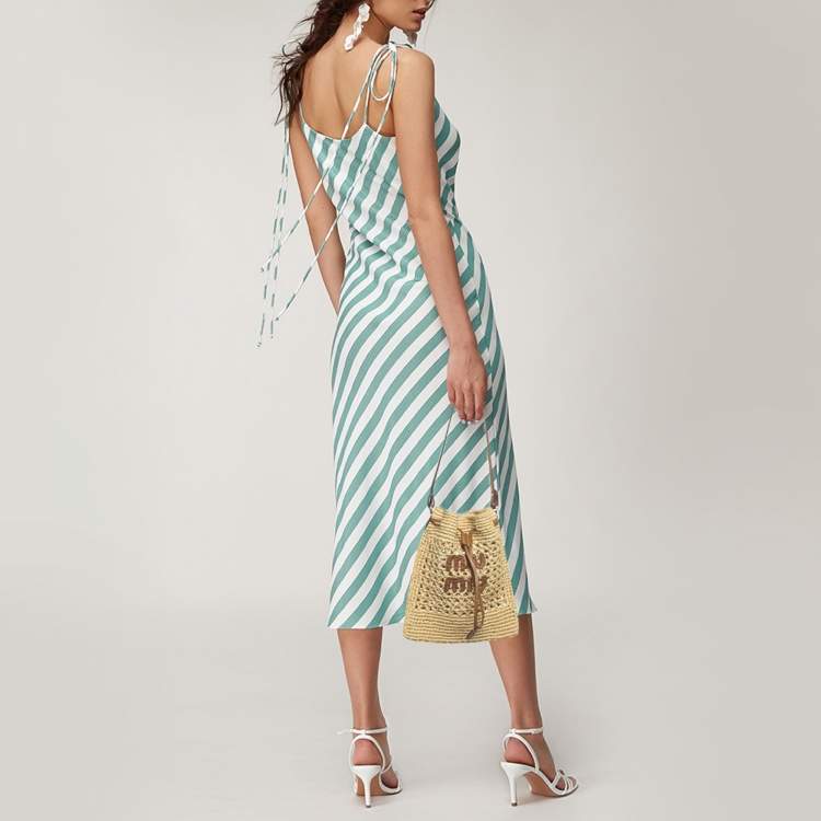 مملوكة مسبقًا Miu Miu Brown/Natural Woven Raffia Mini Bucket Bag