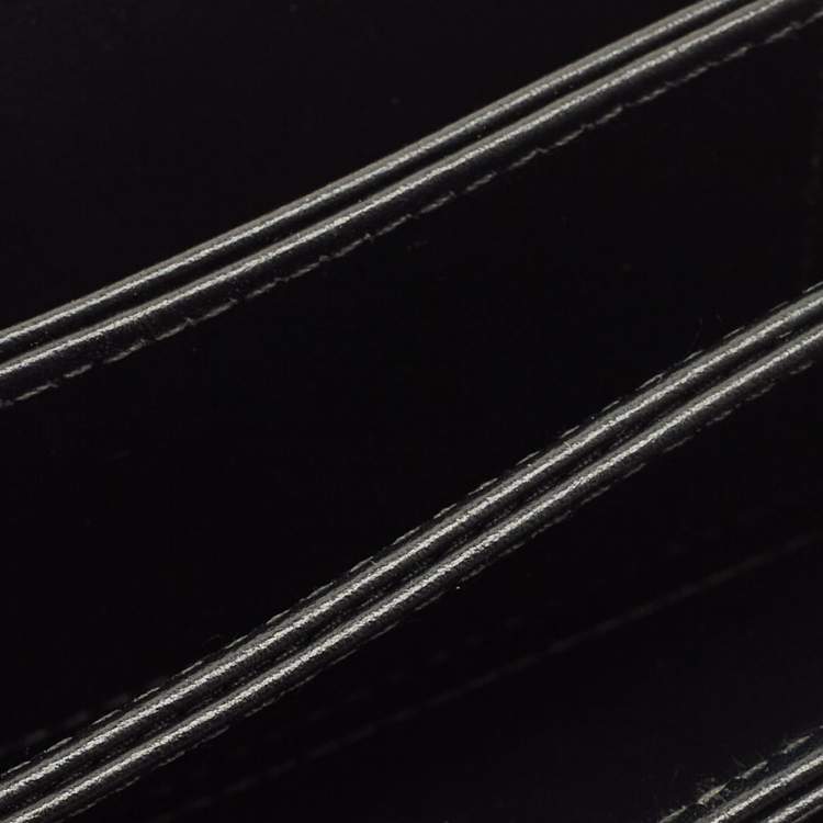 Pre Owned Miu Miu Crystal Embellished Black Croc Embossed Patent Leather Flap Card Holder