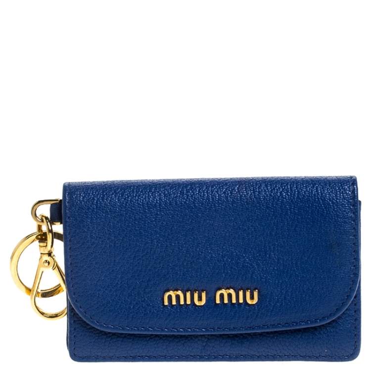  Miu Miu Blue Leather Madras Card Case