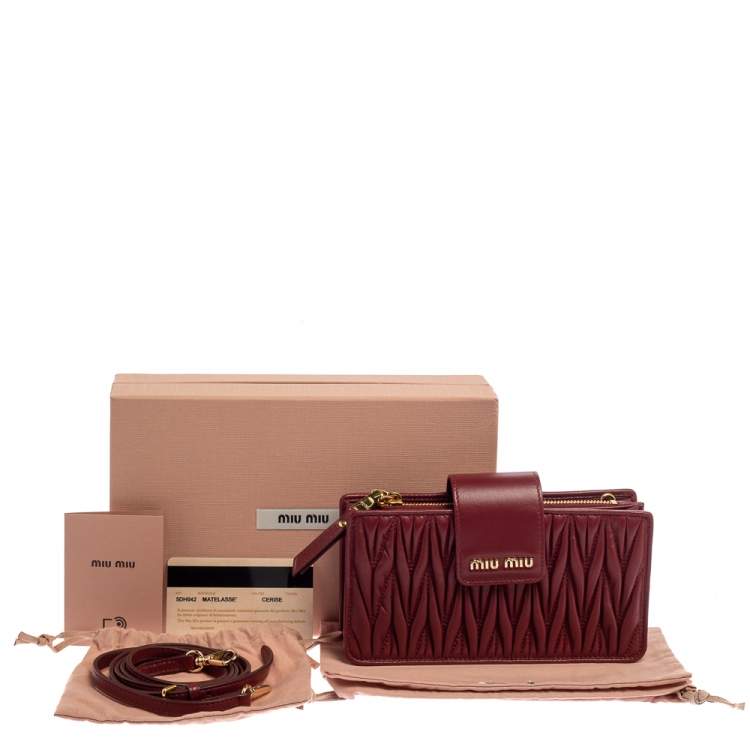 Pre Owned Miu Miu Red Matelasse Leather Phone Bag