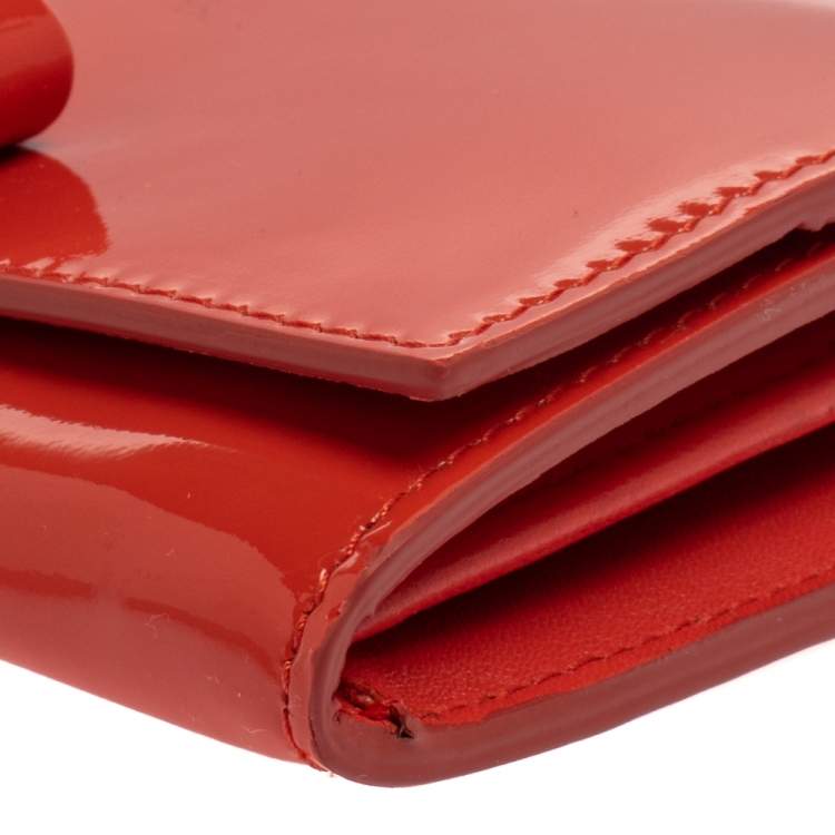 Pre Owned Miu Miu Coral Orange Vernice Leather Bow Flap Continental Wallet