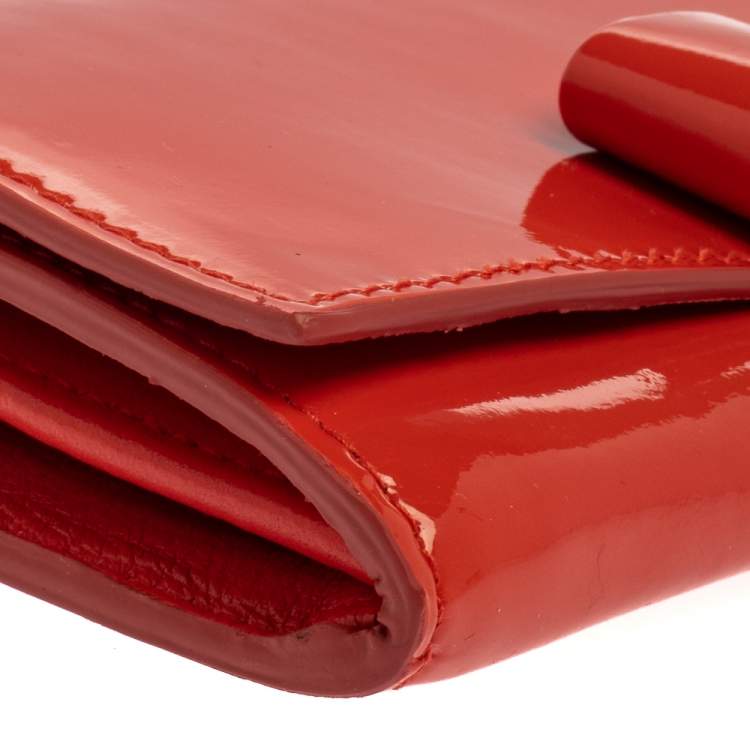 Pre Owned Miu Miu Coral Orange Vernice Leather Bow Flap Continental Wallet